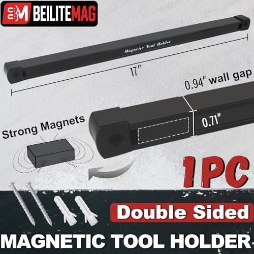 Double Sided Magnetic Tool Holder, 17 Inch Heavy Duty Magnet Bar Strip with Extra Strong Magnets, Magnetic Tool Organizer for Garage, Warehouse, Workshop, Tool, Industrial (1 Pack)