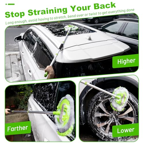 Ordenado 62" Car Wash Brush Kit Mitt Mop Sponge with Long Handle Chenille Microfiber Car Cleaning Brush Kit Supplies Car Washing Mop Kit Car Care Kit of Scratch-Free Replacement Head for Car RV Truck - color: A-green