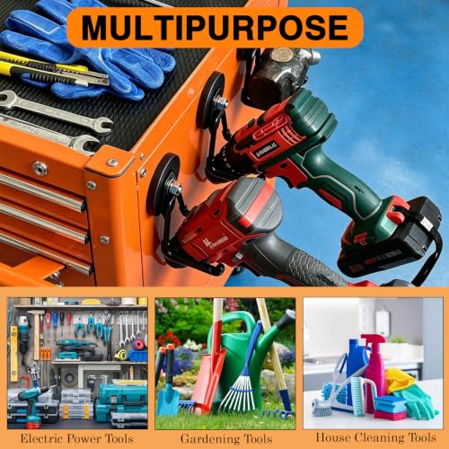 4 Pack Strong Magnet Hooks Heavy Duty, Rubber Coated No Damage Hook for Garage Storage, Dual Hook Design, Large Magnetic Hangers for Tools, Garden, Workshop (Orange2pcs + Black2pcs)