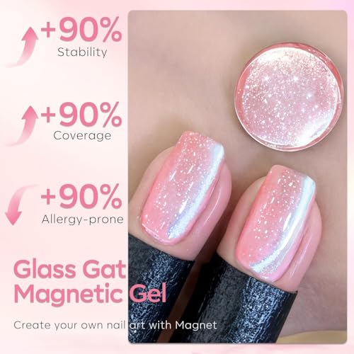 modelones Heart Cat Eye Gel Nail Polish, 2 PCS 15ML Pink Sliver - color: A3-classic cat eye