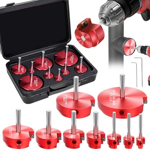 9-Piece PVC Pipe Reamer Kit for 1/2" Drills - 1/2",3/4",1",1-1/4",1-1/2",2",2.5",3",4” Inner Cutter Tool Reamer for PVC, CPVC, ABS, Conduit & Industrial Pipe, SCH40 Repairs, Pipes Fitting Saver - size: JD-9PCS
