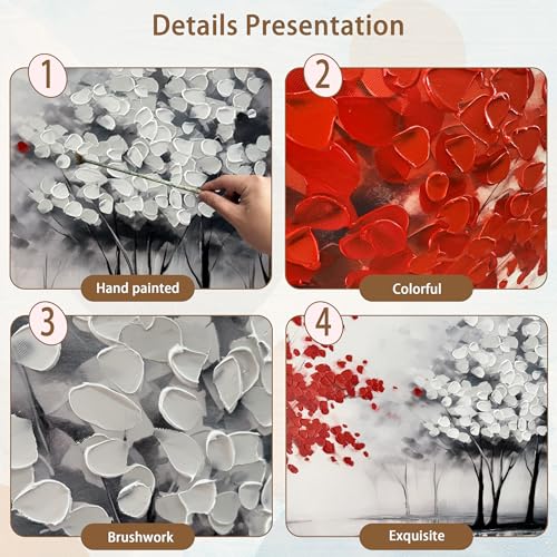 AUUZAIUA Large Canvas Wall Art Red and White Misty Forest Painting 20"x40" - size: 20"L x 40"W
