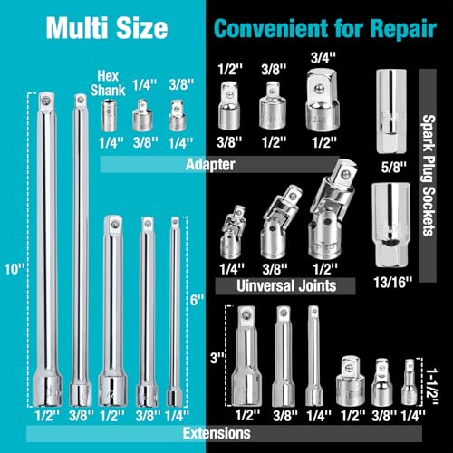 DURATECH 22-Piece Drive Tool Accessory Set with Extension Bars & Adapters