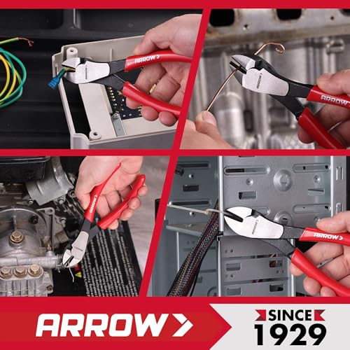 ARROW 7" High Leverage Diagonal Cutting Pliers, Heavy Duty Wire Cutters with Comfortable Grip, Side Cutters for Cutting Wires (Pack of 2) - size: 7 INCH (Pack of 2)