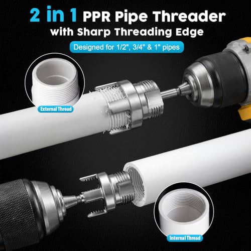 10Pcs PVC Pipe Threader Tool Kit with Cutter-1/2" 3/4" 1" Dual-Function