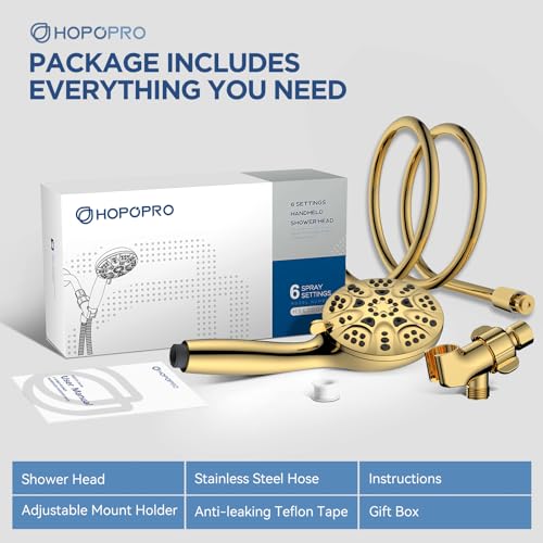 HOPOPRO High Pressure Handheld Shower Head Set with 6 Shower Settings, Gold - color: Gold, style: 6 Modes