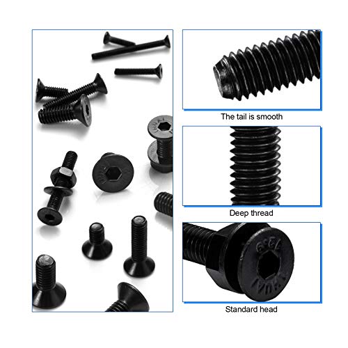 NINDEJIN Hex Socket Flat Head Screw M2 M3 M4 M5 Bolts Nuts and Washer Assortment Kit, 1060 PCS Metric Screws with 4 PCS Allen Wrenches, Small Black Machine Screws Set, 12.9 Carbon Steel - size: 1060 Hex Flat Head Socket Screws Nuts