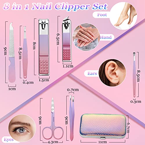 Aceoce Manicure Set Women Nail Clippers Professional Manicure Pedicure Kit Stainless Steel Nail Cutter Grooming Kit Personal Care Tool with Travel Case Gifts for Women Her Valentine's Day Mother's Day - color: Gradual Purple
