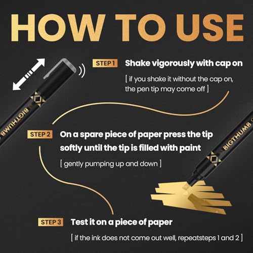 BIGTHUMB 3Pcs Liquid Chrome Paint Markers, Gloss Mirror Marker, Oil-based Permanent Chrome Maker, Reflective Metallic Pen Markers for Repairing, Model Painting DIY Art Projects, Gold - style: 3PCS Gold