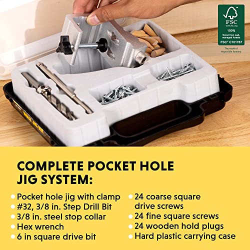 General Tools Woodworking Pocket Hole Jig Kit - All-In-One Aluminum Pocket System with Carrying Case - style: 76 pcs. Jig Kit