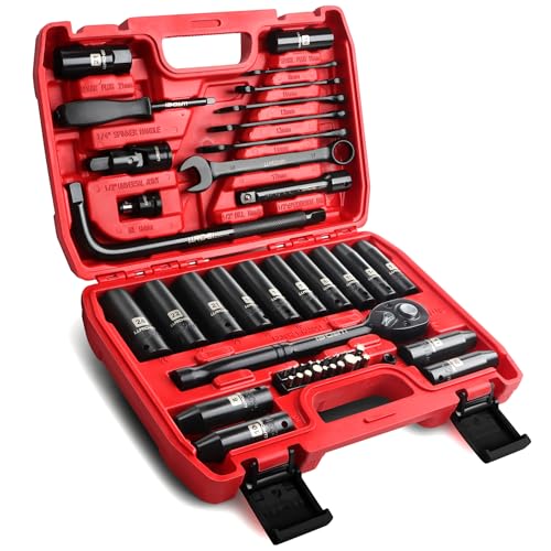 1/2" Impact Socket Wrench Set: 49Pcs Tool Wrench Set, CR-V, Metric - size: 49-Piece 1/2" Drive Socket Set