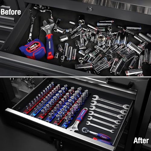 Magnetic Socket Holder Organizer 1/4" 3/8" 1/2" Socket Rail with 120 Clips