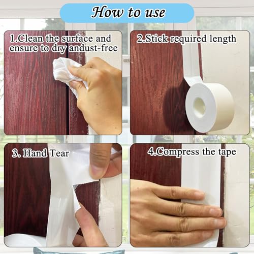 Window Weather Sealing Tape, White Window Draft Isolation Film Tape, Waterproof AC Insulation Air Conditioner Sealing Tape to Keep Out Cold Air, Dust, Rain, 2IN X 99FT, No Residue