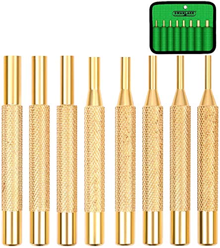 SWANLAKE 8-Piece Brass Punch Set, Removing Repair Tool1/8" - 5/16" Brass Pin Drive Punch Set - color: Brass Punch - Brass