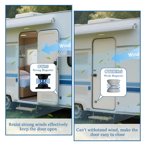 2 RV Magnetic Door Catch,Black Storage Door Stopper w/Adhesives & Screw Kit