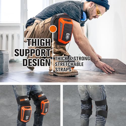 REXBETI Knee Pads for Men, Anti-slip Construction Gel Knee Pads for Work - color: Black&Orange