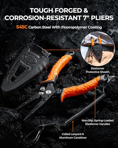 KastKing SteelStream Fishing Tool Set, Fishing Gear | Corrosion Resistant Fishing Pliers, Fillet Knife, Scissors, 55 lb Floating Fish Lip Gripper, Multi-Function Fishing Tools