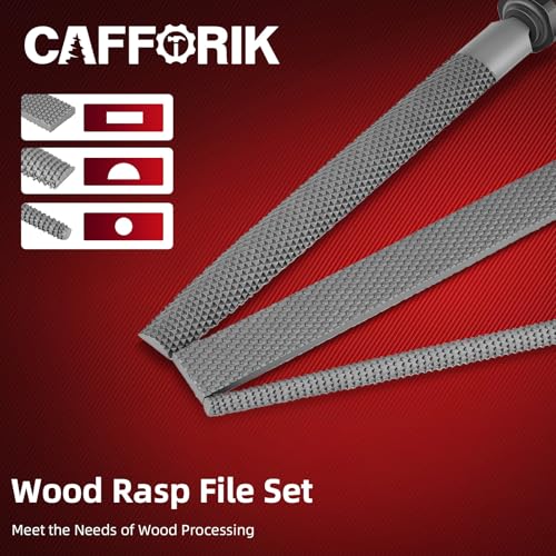 4PCS Wood Rasp File Set, 8-Inch, High-strength carbon steel, Flat/Half-round/Round Wood file with Handle, Wire Brush, For Woodworking