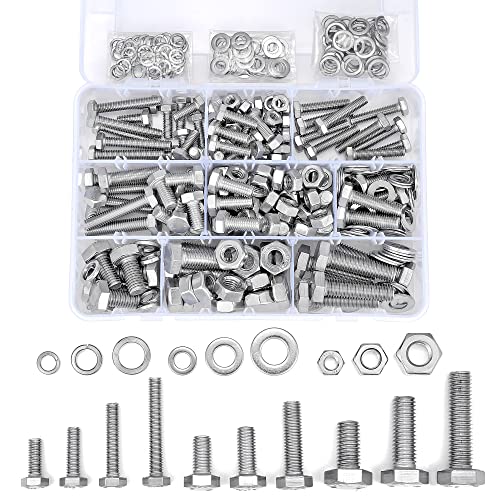 340Pcs M6/M8/M10 Hex Nuts Bolts Set 304 Stainless Steel Short Bolts - color: K13 Short Sets-Silver