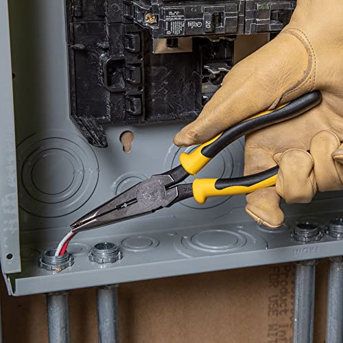 Klein Tools D203-8N Needle Nose Pliers and Wire Stripper, Long Nose Side Cutters with Wire Striping Hole, Heavy Duty Alligator Pliers, 8-Inch - style: Side Cutting/Wire Stripping