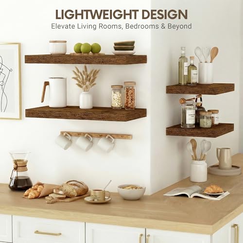 Vivelove 10x10 Inches Floating Shelves Wall Mounted Set of 2, Rustic Brown - color: Rustic Brown, size: 10.2”wx10.2”dx1.5”h