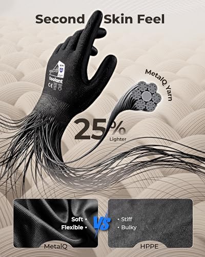 toolant ComfyCut A5 Cut Resistant Work Gloves, ANSI & EN388 Certified Protection with Second Skin Comfort, Fiberglass-Free, Touchscreen & Flexible Grip, for Woodworking, Warehouse, Assembly, X-Large - size: X-Large