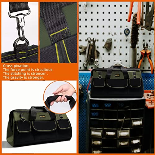 FASTECH 20-inch Wide Mouth Tool Bag with Water Proof Molded Base, Wide Mouth Tool Tote Bag, Waterproof Tool Organizer Bag for Men with Adjustable Shoulder Strap(No Bottom Shell) - size: 20 inch-Black-No Bottom Shell