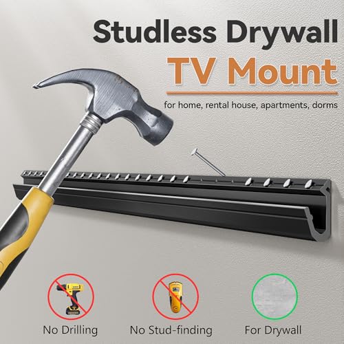 Studless Drywall TV Wall Mount, No Stud No Drill TV Bracket Hanger for 32-75 Inch TVs, Max Vesa 600x400mm up to 150lbs, Low Profile, Tilts 5°, Easy Install, Includes All Hardware & Level - size: 32"-75"