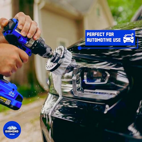 Diamond Shine 3-Pack Soft Drill Brush Attachment Set with Storage Case – Turns Drill Into Electric Power Scrubber for Car Detailing, Carpet, Upholstery & Glass