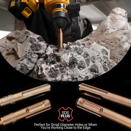 TGFTGF 6-Piece Rotary Hammer Drill Bit and Chisel Set, YG8C Carbide Tip, SDS Plus Concrete Drill Bits, Masonry Drill Bit Set for Stone Brick with Storage Case, Ideal Tools for DIY Home Gift Men Friend - size: 6PCS