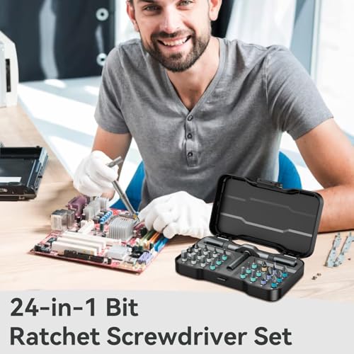 24 in 1 Magnetic Ratchet Screwdriver Set, Mini Precision Screwdriver Set with Case T Handle Ratchet Screwdriver Multipurpose Self-Assembly Tool Kit with Detachable Handle for Furniture Computer Laptop
