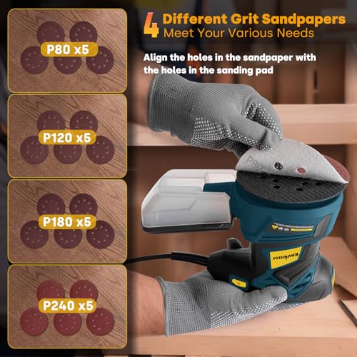 Enventor Orbital Sander with 6 Speeds, Dust Collection, 5 in, 3A Corded - size: 3A