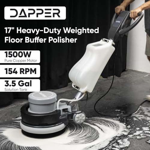17" Heavy-Duty Weighted Floor Buffer Polisher Machine – 1500W, 154 RPM Commercial Scrubber with Removable Weights – Includes 3.5 Gal Tank, 2 Brushes & 3 Pads – Strip, Buff, Scrub & Polish Floors - size: 17" Weighted