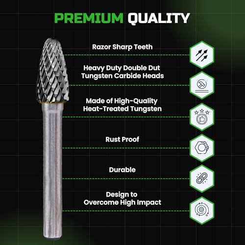 Carbide Burr Set 1/4" Shank 10-Pc Double Cut Die Grinder Bits Metal | Milling, carving and deburring hard wood and metal