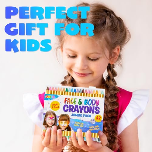 42PCS Face and Body Paint Crayons, XL Face Painting Kit Safe and Non-Toxic Ultimate Party Pack Including 14 Metallic Colors for Birthday Makeup Party Supplies, Festivals, Gifts for Kids Girls Boys