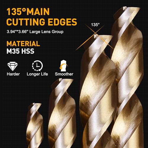 1/8 Inch Cobalt Drill Bits, 13 Pack of M35 HSS,135 Degree Tip,Jobber Length Twist Drill Bit Set for Hard Metal, Stainless Steel drill bits,Cast Ironhardened steel drill bits, with Storage Case - style: 1/8-13pcs
