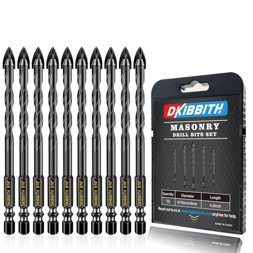 10 Pcs 5/16" Masonry Concrete Drill Bit Set for Tile Brick Glass Plastic Wood, Cross Tungsten Carbide Tip, Hex Shank, Work with Ceramic Porcelain Tile Wall Mirror Paver, 5/16 Inch Drill Bits, 8mm - size: 10 Pack 5/16"(8mm)
