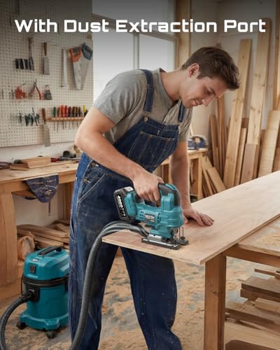SEESII Brushless Jig Saw, Cordless Jigsaw Tool 2×4.0Ah Batteries - color: Light Blue