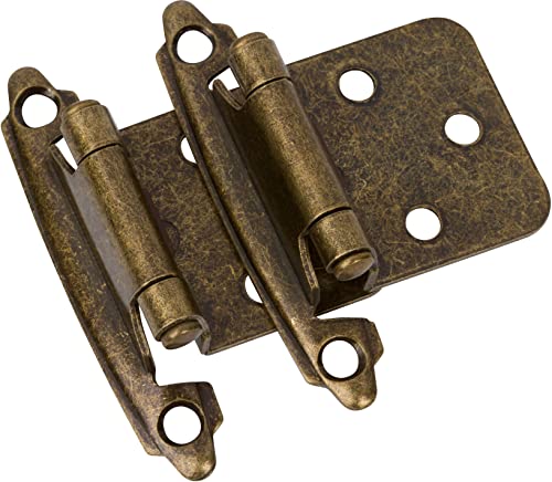 DecoBasics Antique Brass Cabinet Hinges for Kitchen Cabinets (25 Pair -50 Pcs) -1/2" Overlay (Variable) -Self Closing Kitchen Cabinet Hinges Flush Mount w/Silicon Bumpers & Upgraded Screws - color: Antique Brass, size: 50 Pack