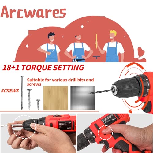 346pcs Tool Sets,18V Electric Power Drill Set, Cordless Drill for Men, Household Home DIY Hand Tool Kits,18+1 Clutch Cordless Power Drill Set for Thanksgiving, Christmas,Father's Day (Black) - color: Black