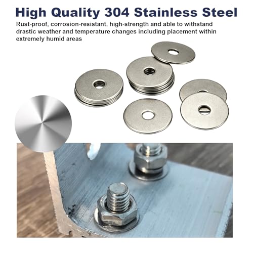 ZQZ 1/4 x 1-1/4" Stainless Steel Flat Washers, 55PCS Fender Washer 1-1/4"OD - size: S-1/4" x 1-1/4"-55 Pieces