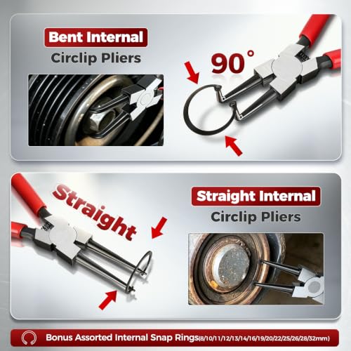 BILITOOLS 4PC Internal Snap Ring Pliers Set, 5" & 7" Circlip Kit - size: 5'' & 7'' Internal Snap Ring Pliers Set