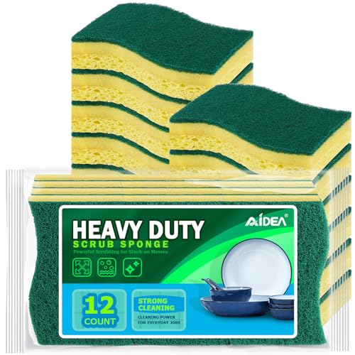AIDEA Sponges Kitchen, Heavy-Duty Scrub Sponge, 12Count, Sponges for Dishes - color: Light-green