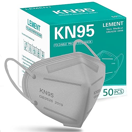 LEMENT 50PCS KN95 Face Mask, Cup Dust Masks with Elastic Ear Loops(Grey) - color: Adult-50 Pack-grey