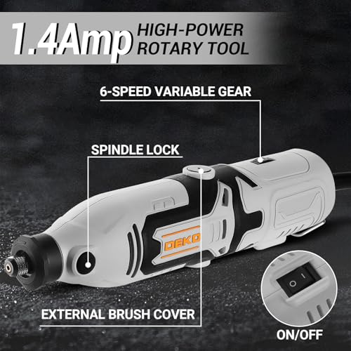 Rotary Tool Kit:DEKOPRO 1.4-Amp Power Hand Rotary Tools with 6 Variable Speed, 127pcs Accessories, 8000~35000RPM Electric Grinder Drill Machine Set with Flex Shaft for Carving, Cutting, Sanding Gray - color: Gray