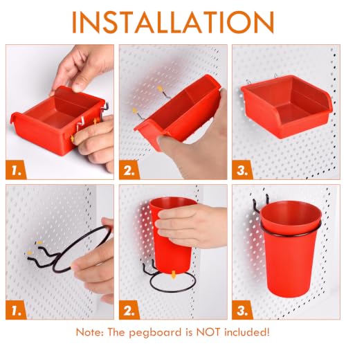 Pegboard Bins Cups with Hooks & Loops 12 Pack Peg Board Organizer (Red) - color: Red