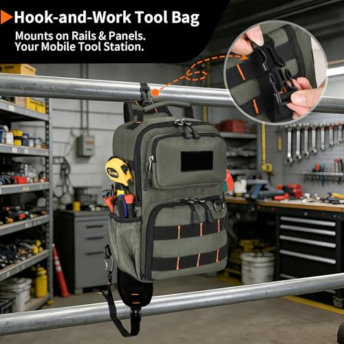 Rexmore Tactical Electrician & HVAC Tool Chest Bag, 3-Point Harness Green - color: Green
