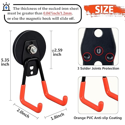 ULIBERMAGNET Heavy Duty Large Garage Magnet Hooks, 3 Pack Strong Storage Utility Magnetic Hooks with Anti-Slip Coating for Pegboard,Garage Shelve Hanging (Orange) - style: 2.59INCH 3PACK Orange Medium Hooks