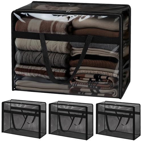 Blanket Storage Bags 4 Pack 60L Clothes Comforter Bedding Container Black - color: B-Black