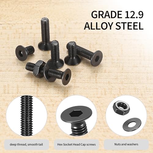570 Pcs M3 Metric Screw Assortment, Flat Head Machine Screw Assortment Kit, Countersunk Hex Socket Cap Screws Set with Washers, Countersunk Bolts and Nuts Set with Wrench(Black) - size: M3
